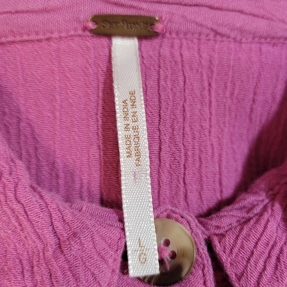 Free People (Women's Large) Summer Stars Pink Cotton Modal Button Down Shirt - Picture 6 of 8